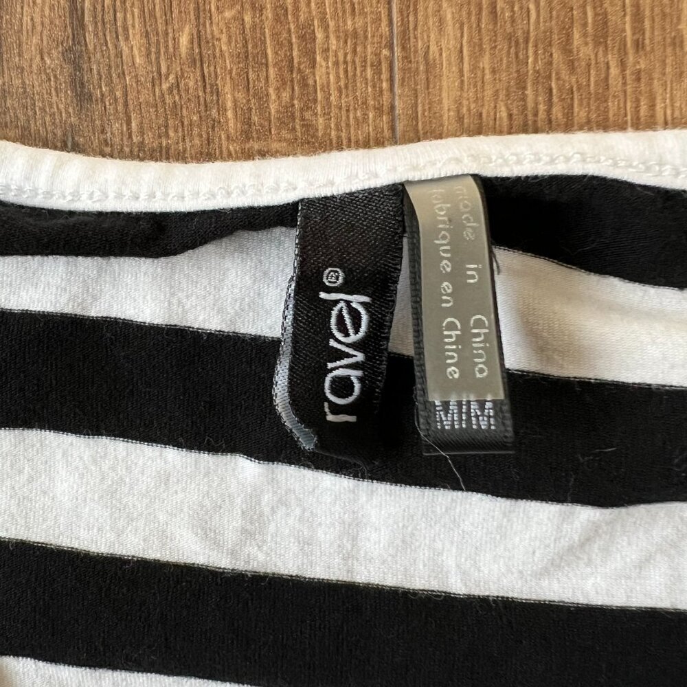 Ravel Black & White Sheer Sleeve Stripe Back Top Sz M - Picture 5 of 12
